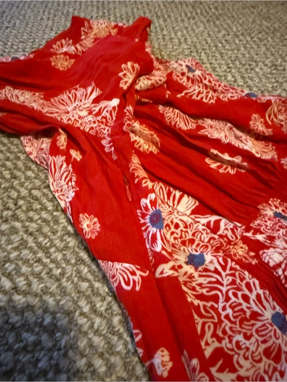 Free People Blue Hawaii Red Floral Print Mini Dress S